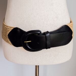 Ralph Lauren, New Woven Brown Leather Buckle Wide Statement Belt Size Small